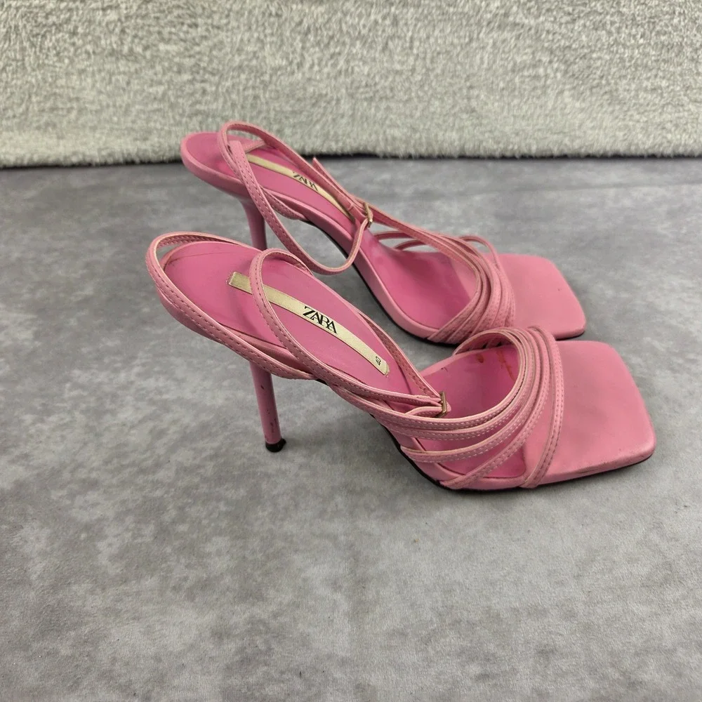 Zara Pink Strappy Square Toe High Heel Sandals Stiletto EU 40 3330/710/050 - Picture 6 of 8